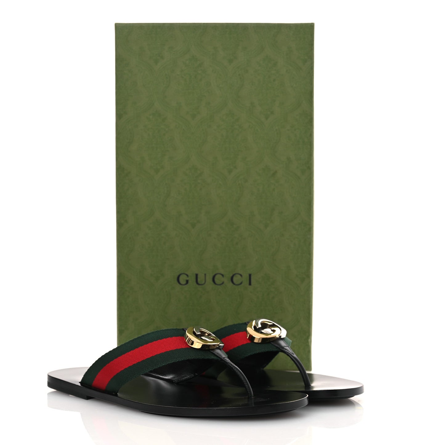 Nylon Calfskin Web Mens GG Thong Sandals 8.5 Green Red Black