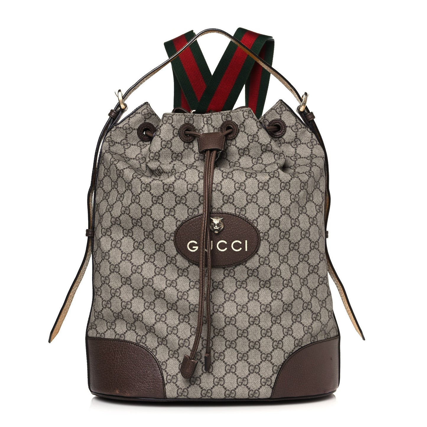 GG Supreme Monogram Neo Vintage Drawstring Bucket Backpack Beige New Acero Crop