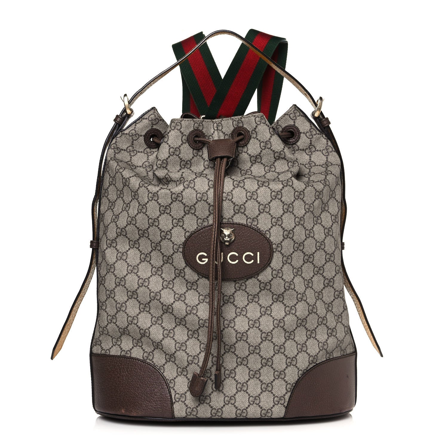 Gucci GG Supreme Monogram Neo Vintage Drawstring Bucket Backpack Beige New Acero Crop 1 of 12