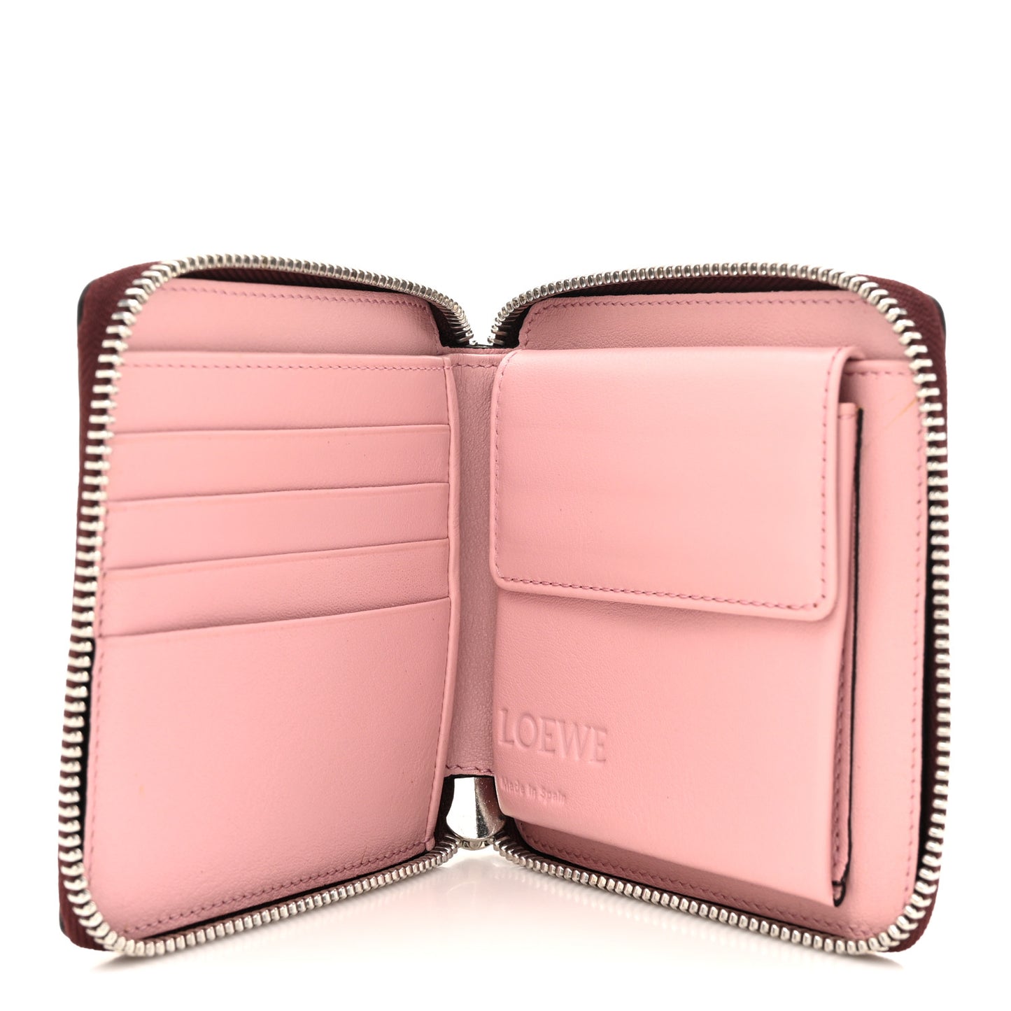 Calfskin Small Puzzle French Zip Around Wallet Wine Soft Pink
