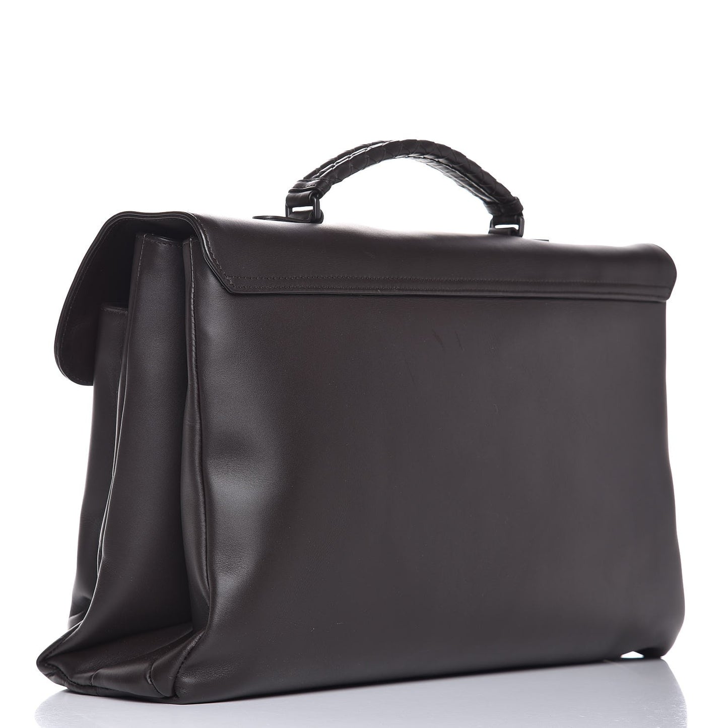Calfskin Intrecciato Briefcase Ebano