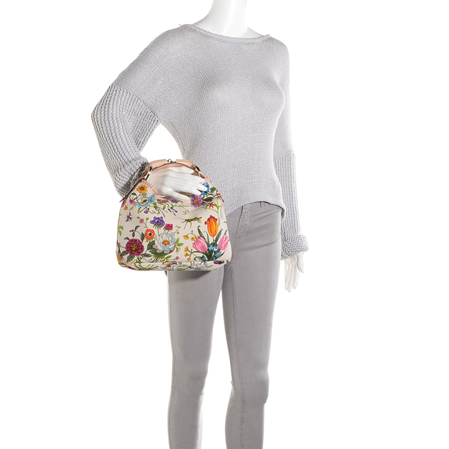 Canvas Flora Floral Small Horsebit Chain Hobo