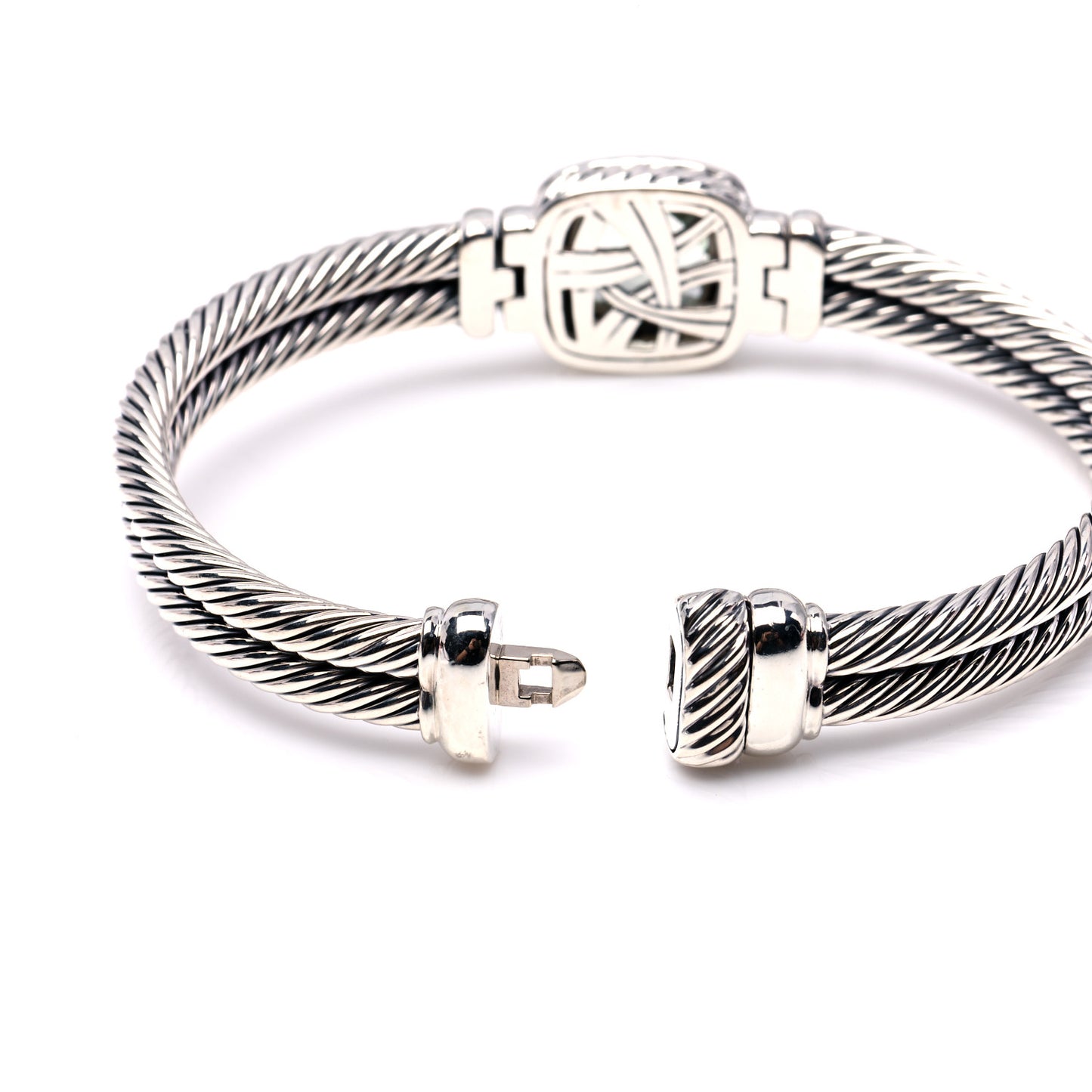 Sterling Silver Diamond Prasiolite 10mm Albion Cable Bracelet