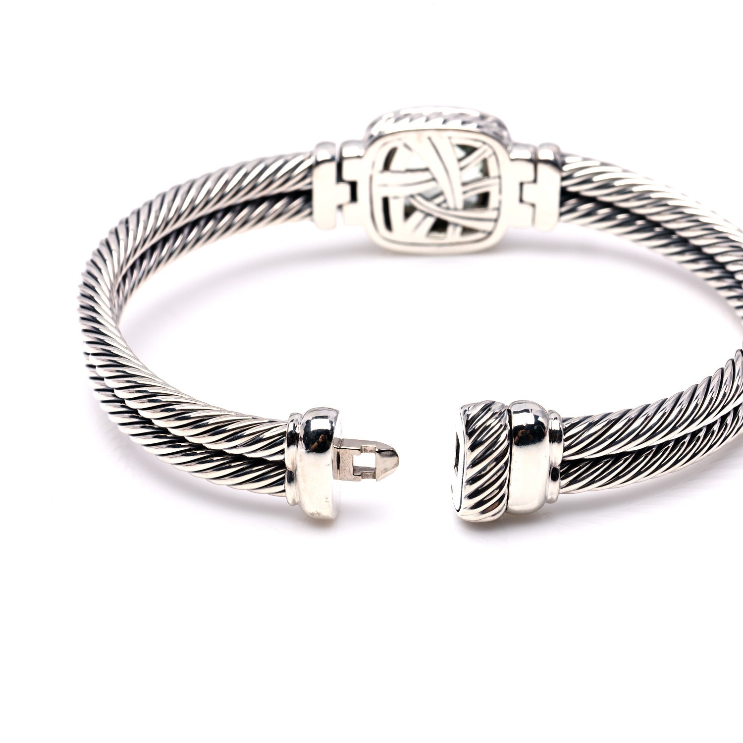 David Yurman Sterling Silver Diamond Prasiolite 10mm Albion Cable Bracelet 5 of 5