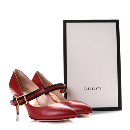 Gucci Malaga Kid Sylvie Web Mid Heel Pumps 39 Hibiscus Red 12 of 12