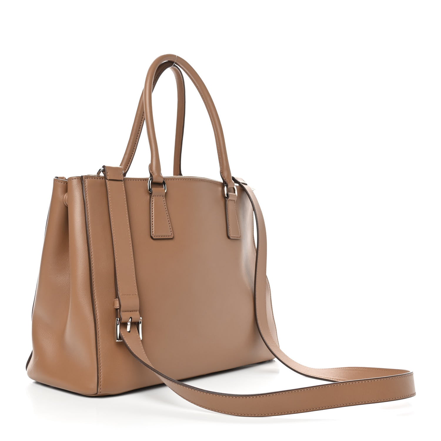 Prada City Calfskin Bi-Color Large Galleria Double Zip Tote Caramel Orange 2 of 8