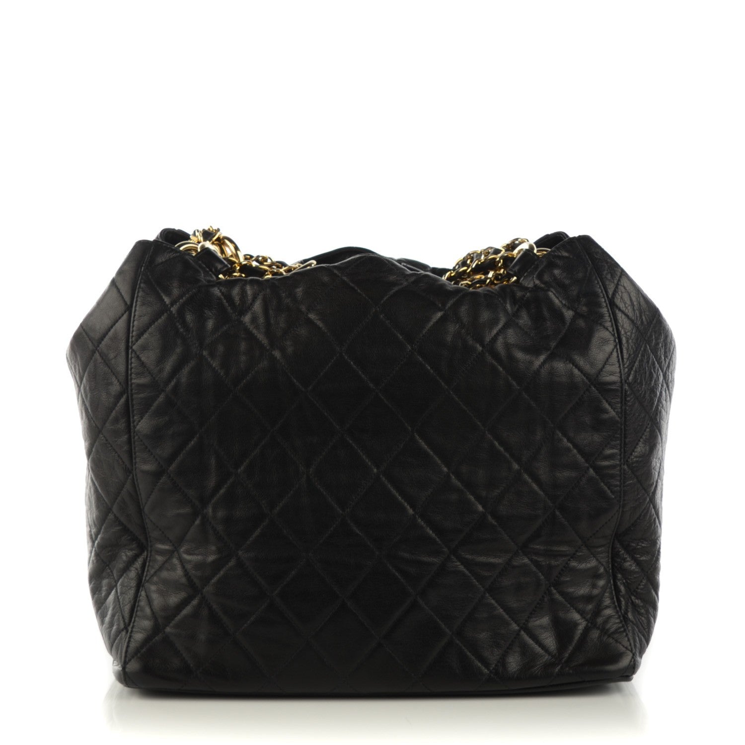 Chanel Lambskin Quilted Drawstring Bucket Bag Black 1 of 8