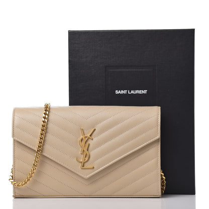 Saint Laurent Grain De Poudre Matelasse Chevron Monogram Chain Wallet Nude Powder 10 of 10