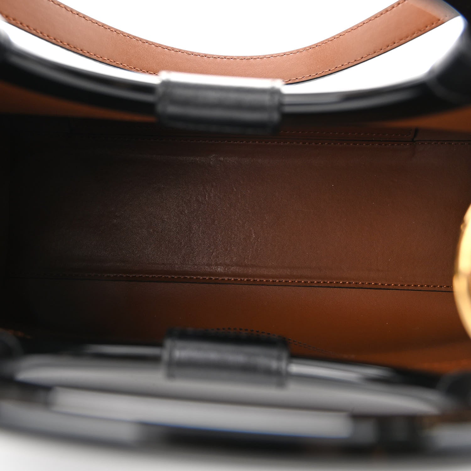 Fendi Vitello Liberty Plexiglass Stamp Patch Perforated Small Runaway Shopper Tote Black 5 of 9