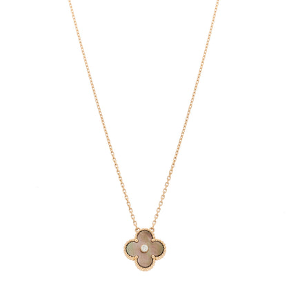 Van Cleef & Arpels 18K Rose Gold Diamond Grey Mother of Pearl Vintage Alhambra Pendant Necklace 1 of 6