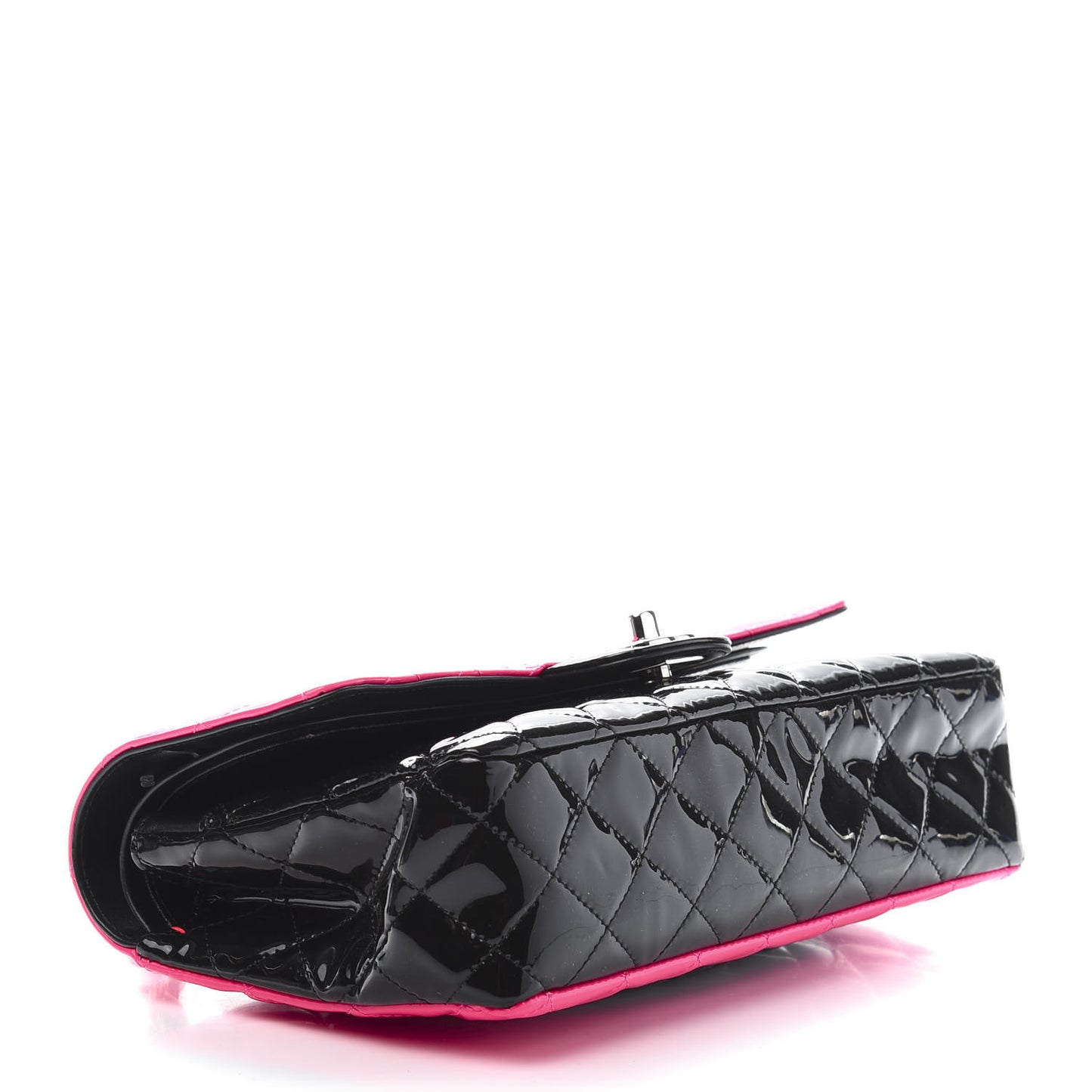Patent Calfskin Quilted Bi-Color Medium Double Flap Pink Black