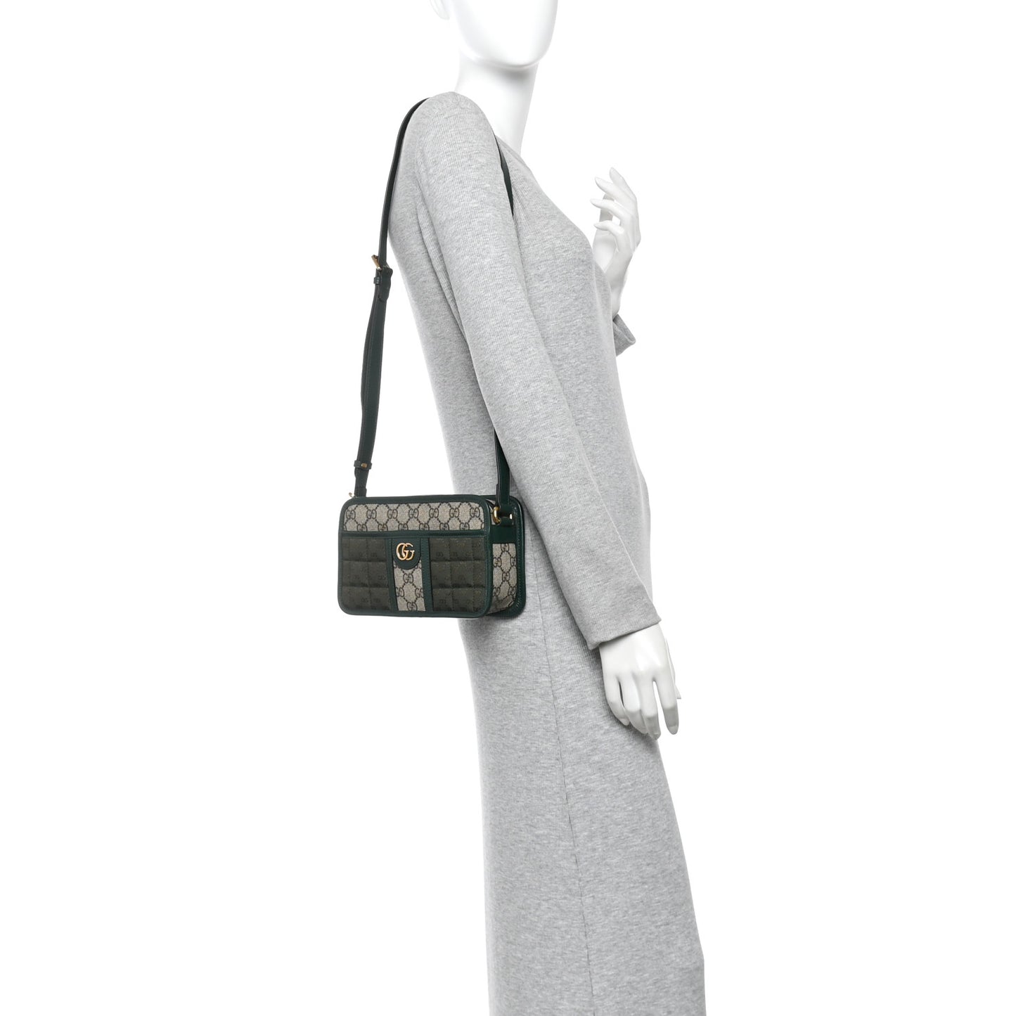 Monogram GG Mignon Textured Dollar Calfskin GG Supreme Monogram Quilted Mini GG Shoulder Bag Green Beige Ebony