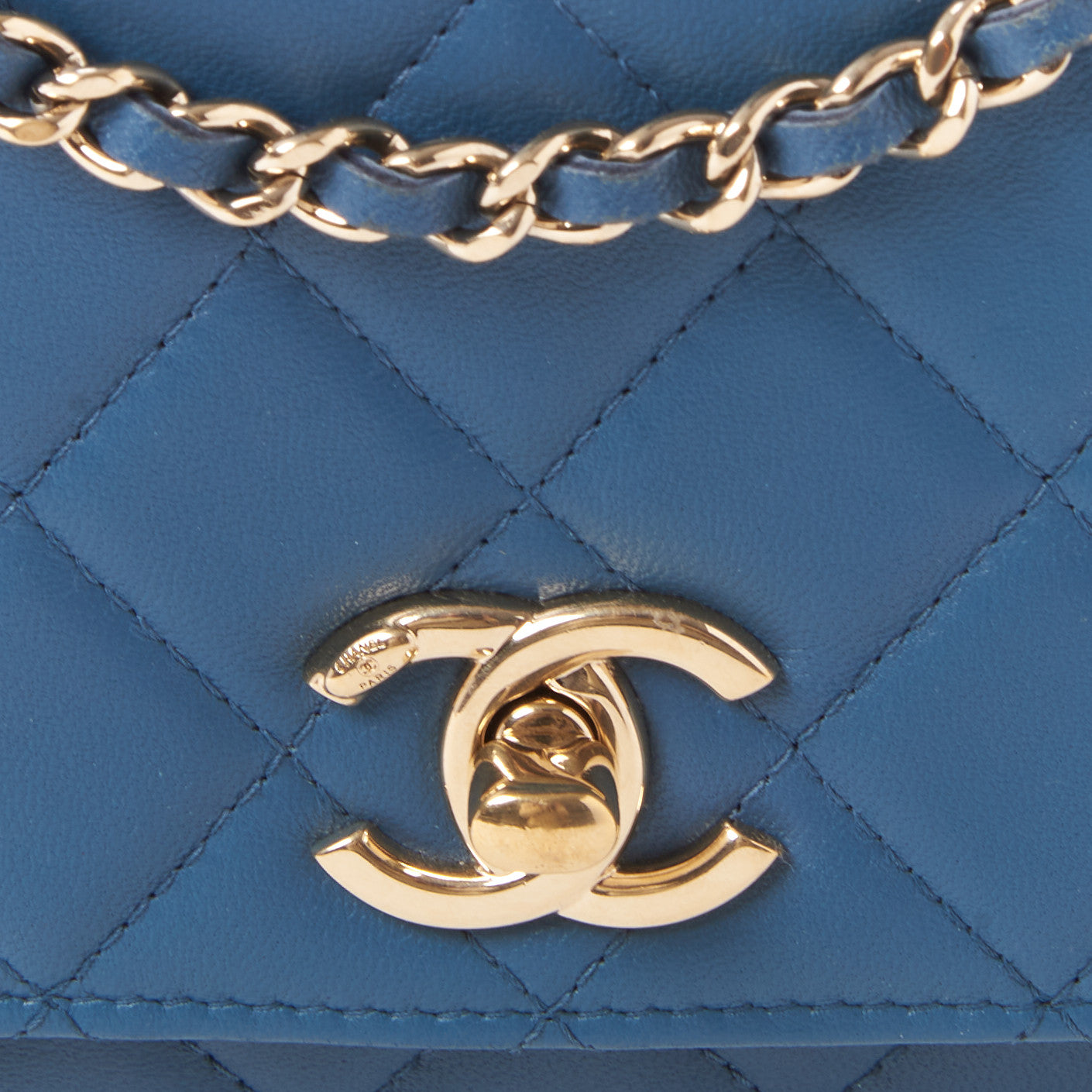 Lambskin Quilted Trendy CC Wallet On Chain WOC Blue