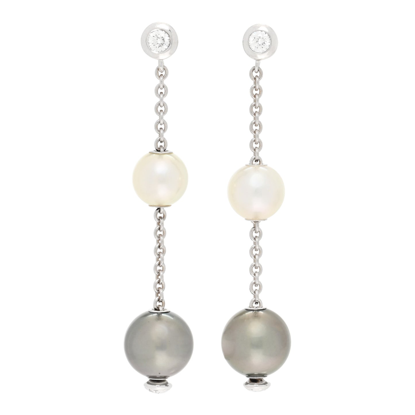 18K White Gold Diamond Black White South Sea Pearl Pearls in Motion Earrings