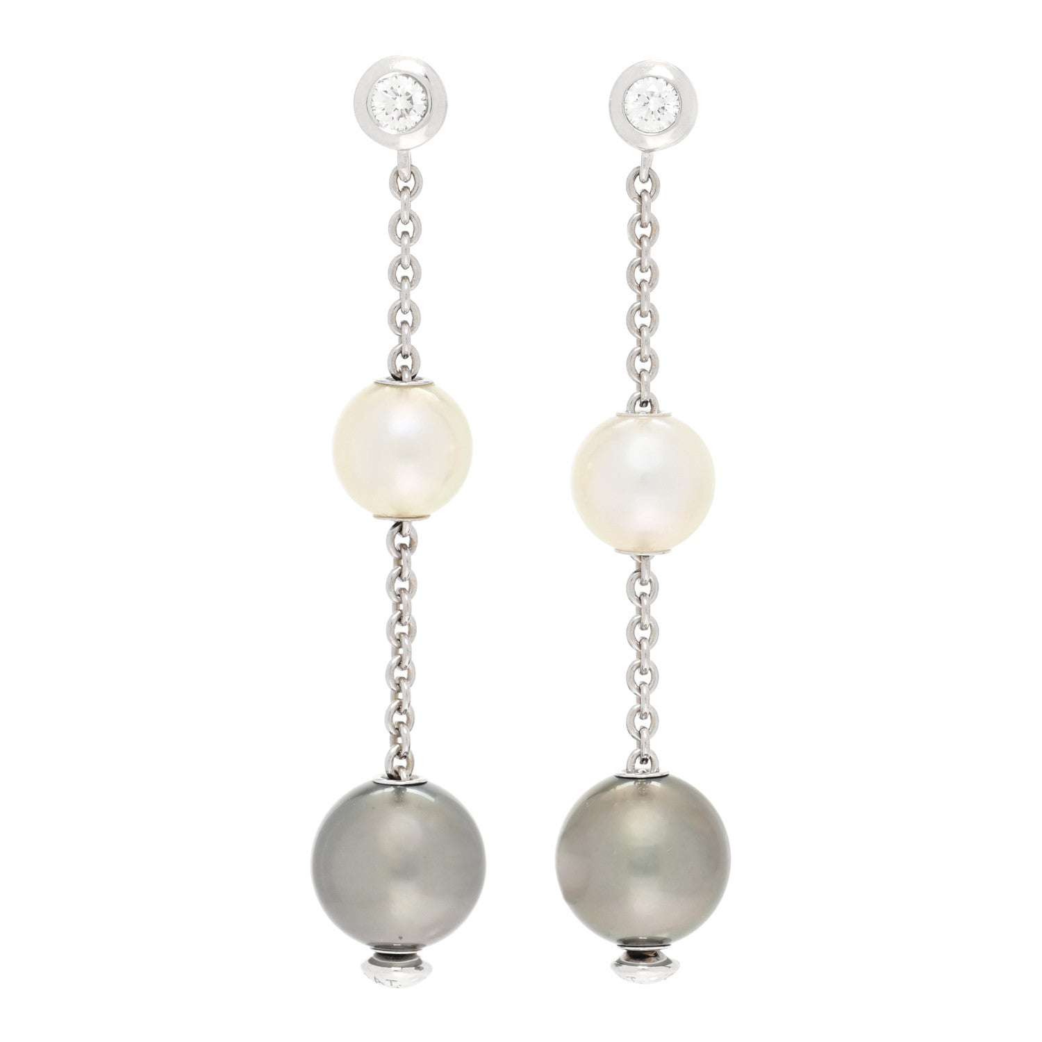 Mikimoto 18K White Gold Diamond Black White South Sea Pearl Pearls in Motion Earrings 1 of 6