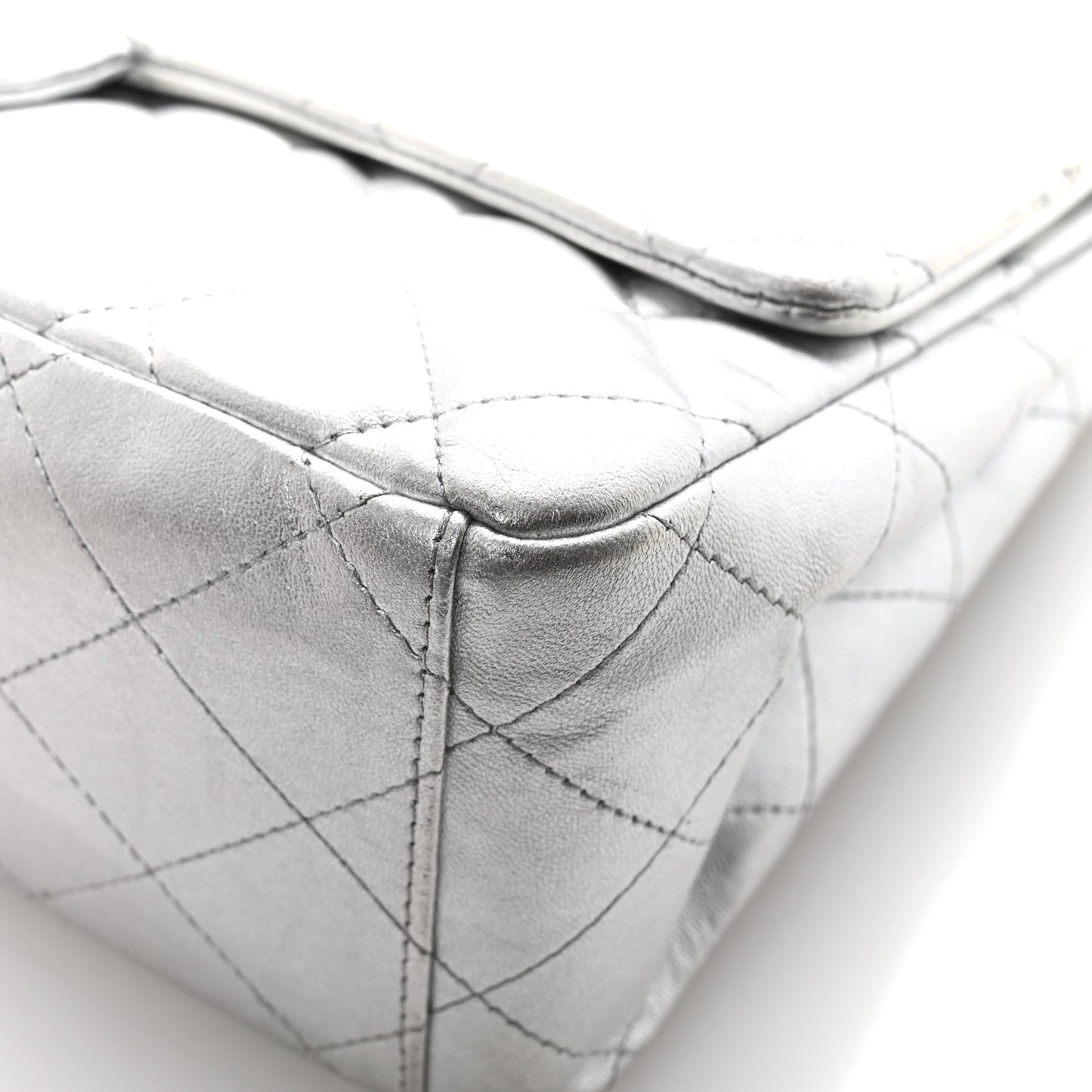 Metallic Lambskin Quilted Maxi Single Flap Silver