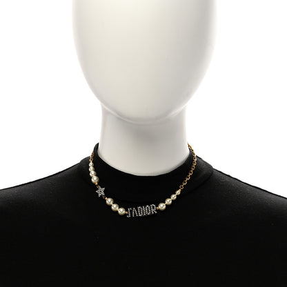 Christian Dior Metal Pearl Crystal J'Adior Choker Necklace Antique Gold 2 of 5