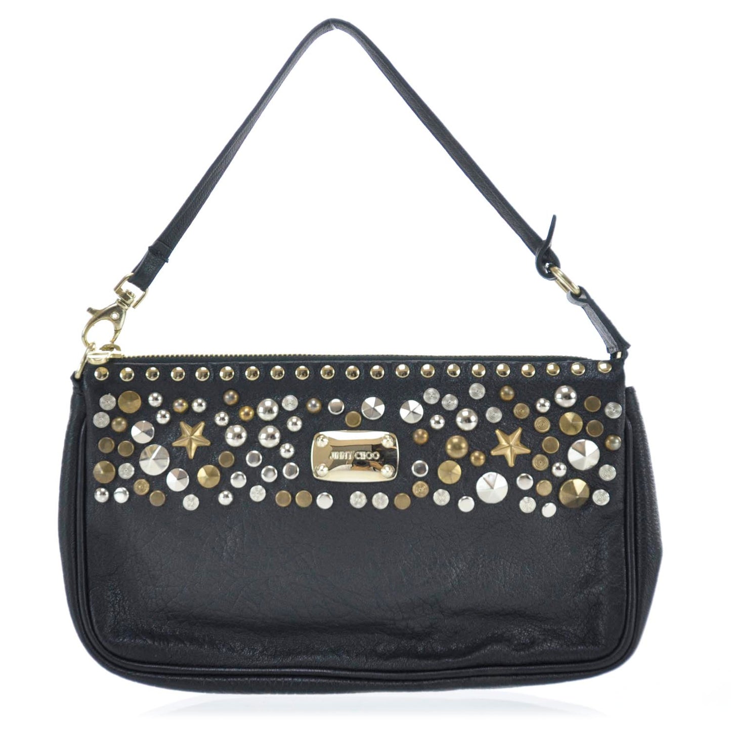 Leather Star Studded Clutch Black