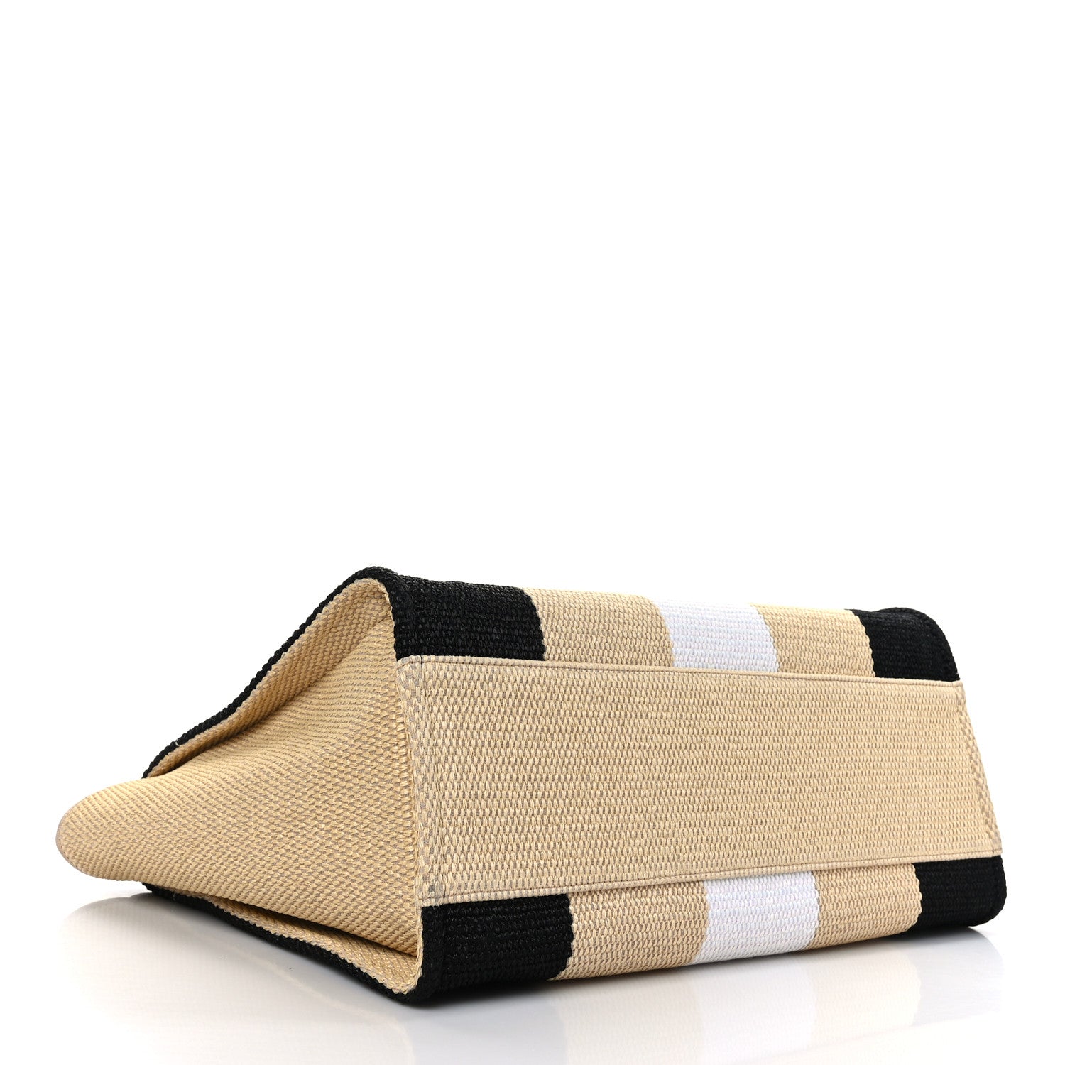 Chanel Straw Raffia Calfskin Striped Large Deauville Tote Black Beige Ivory 4 of 9