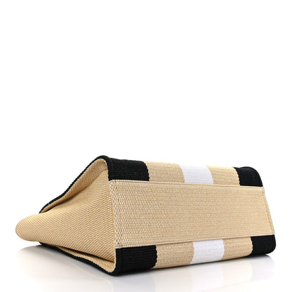 Chanel Straw Raffia Calfskin Striped Large Deauville Tote Black Beige Ivory 4 of 9
