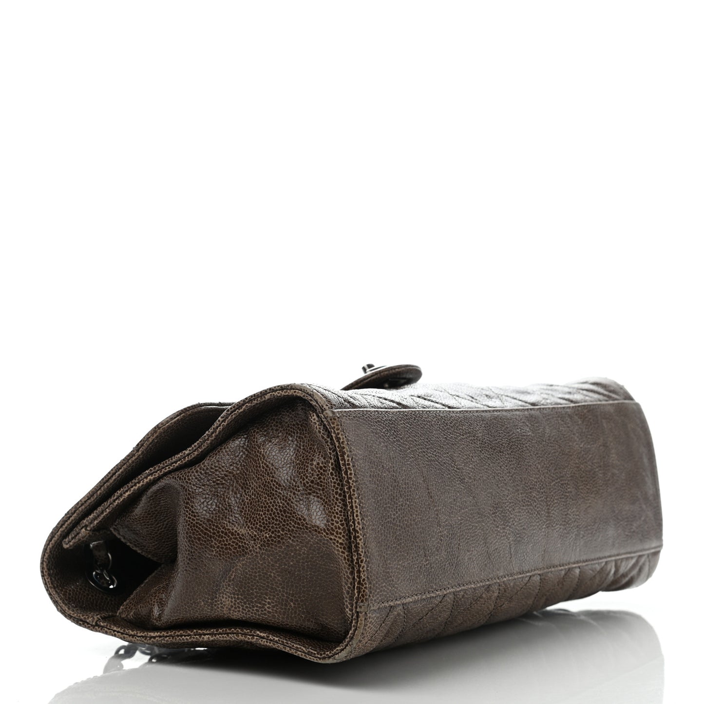 Crumpled Grained Calfskin Jumbo CC Crave Flap Beige