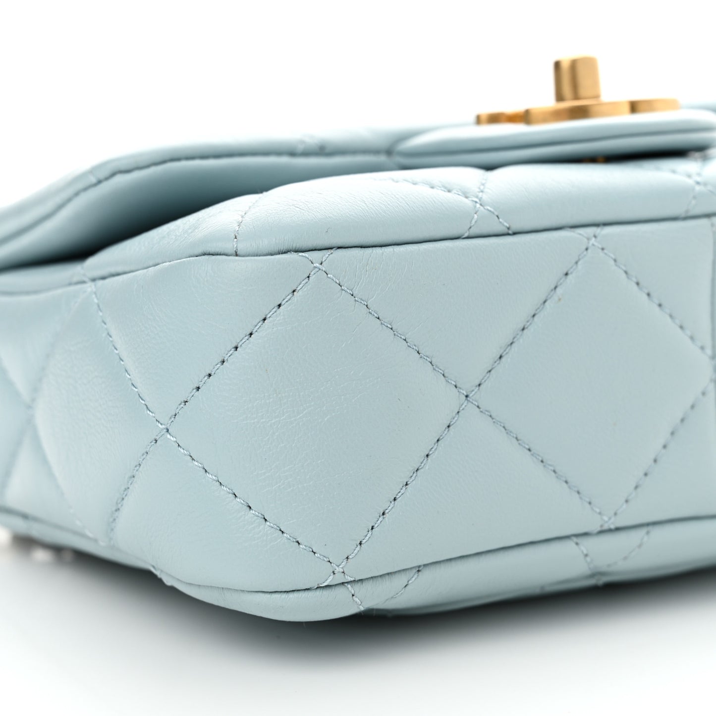 Lambskin Enamel Quilted Mini Pending CC Square Flap Light Blue