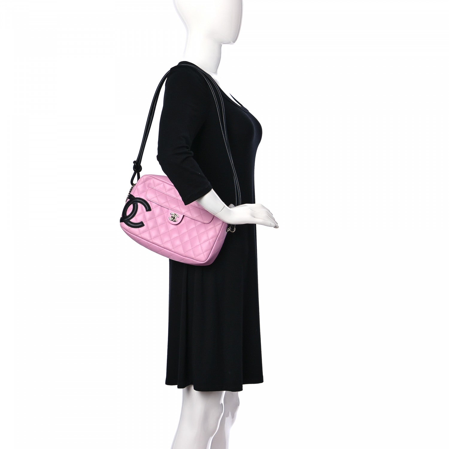 Chanel Calfskin Quilted Cambon Camera Case Pink Black 2 of 11