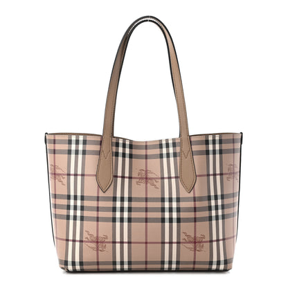 Burberry Grainy Calfskin Haymarket Check Small Reversible Tote Camel 3 of 15