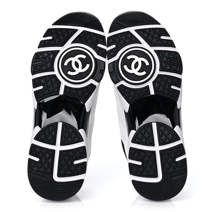 Chanel Mesh Suede Calfskin Grained Calfskin Womens CC Sneakers 39 White Black 5 of 10