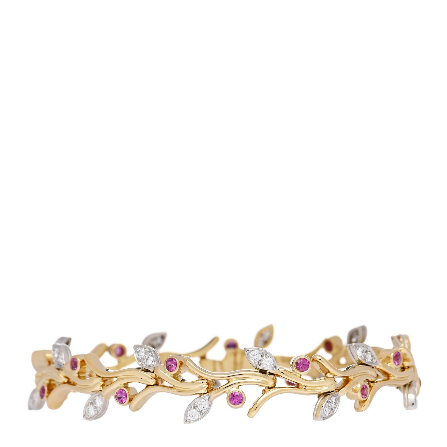 Tiffany 18K Yellow Gold Platinum Diamond Pink Sapphire Vine Bracelet 1 of 3