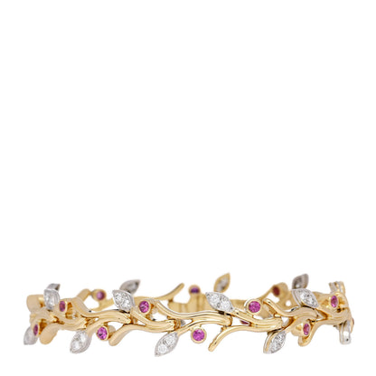 Tiffany 18K Yellow Gold Platinum Diamond Pink Sapphire Vine Bracelet 1 of 3
