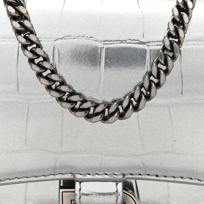 Balenciaga Metallic Calfskin Crocodile Embossed Hourglass Chain Bag Silver Silver 7 of 10