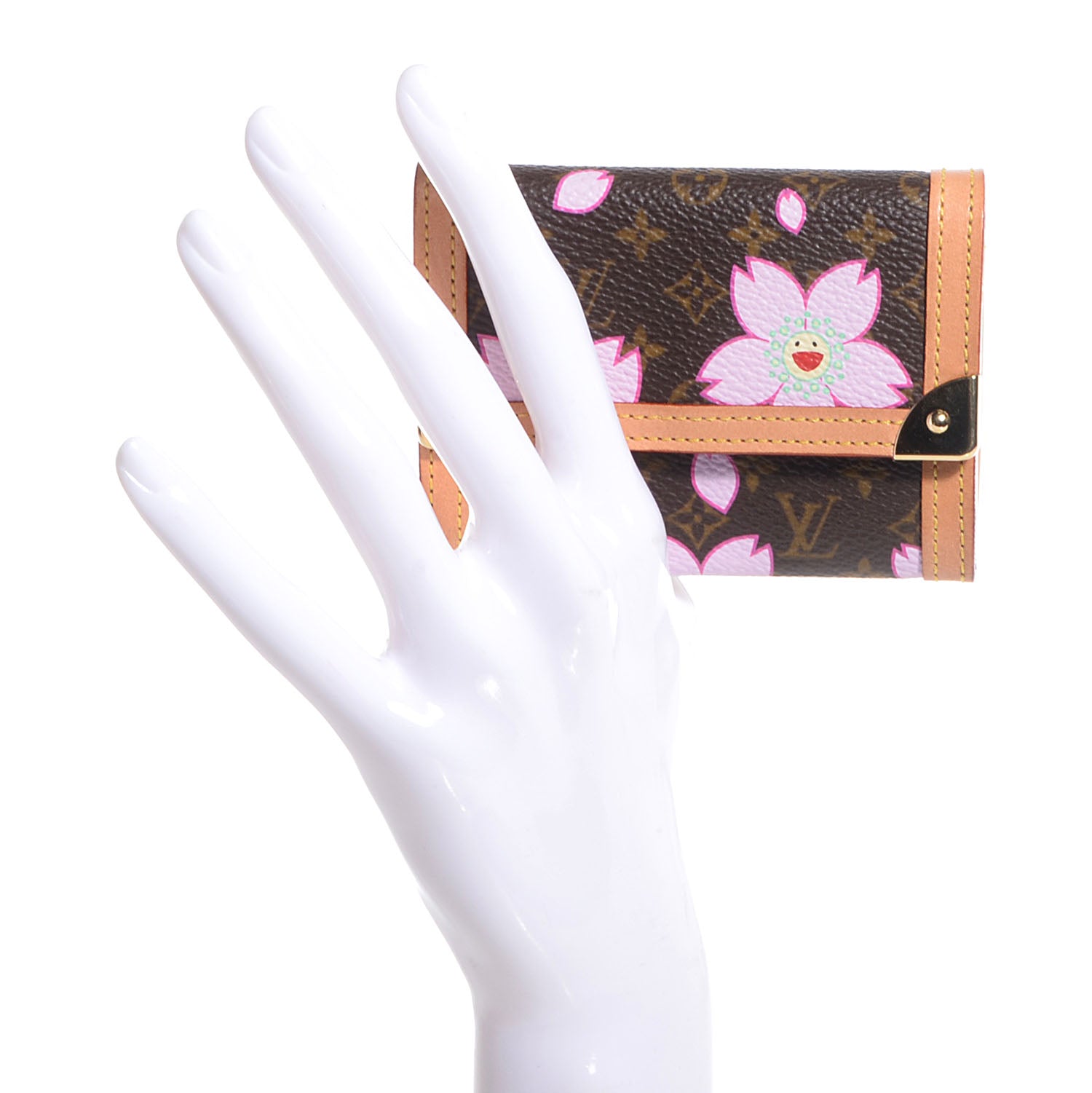 Louis Vuitton Monogram Cherry Blossom Porte-Monnaie Plat Coin Purse Brown 2 of 7