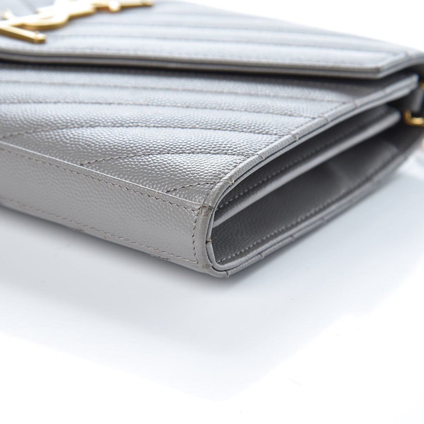 Grain De Poudre Matelasse Chevron Monogram Chain Wallet Oyster Grey