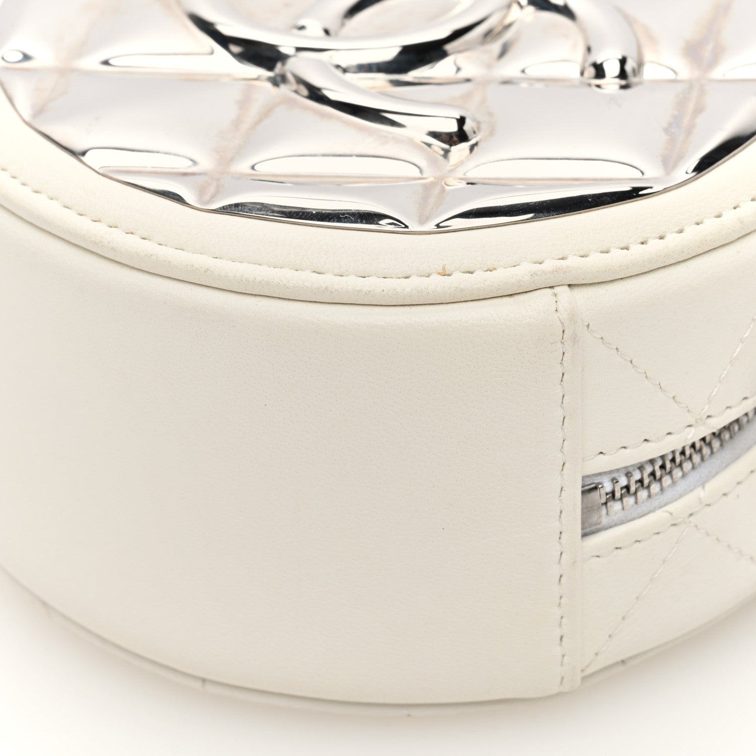Chanel Lambskin Metal Quilted Round Clutch With Chain White Silver 10 of 10