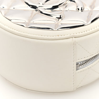 Chanel Lambskin Metal Quilted Round Clutch With Chain White Silver 10 of 10