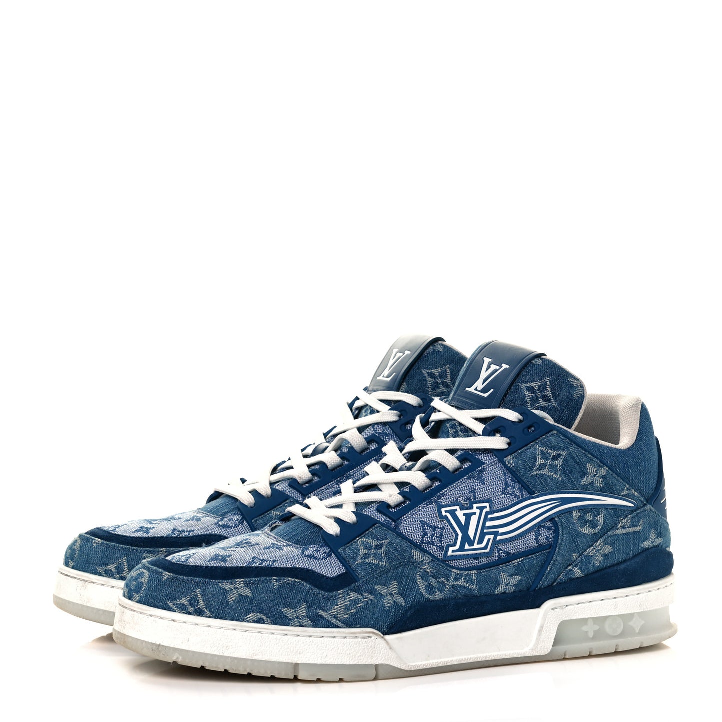 Monogram Denim Mens Trainer Sneakers 11 Blue