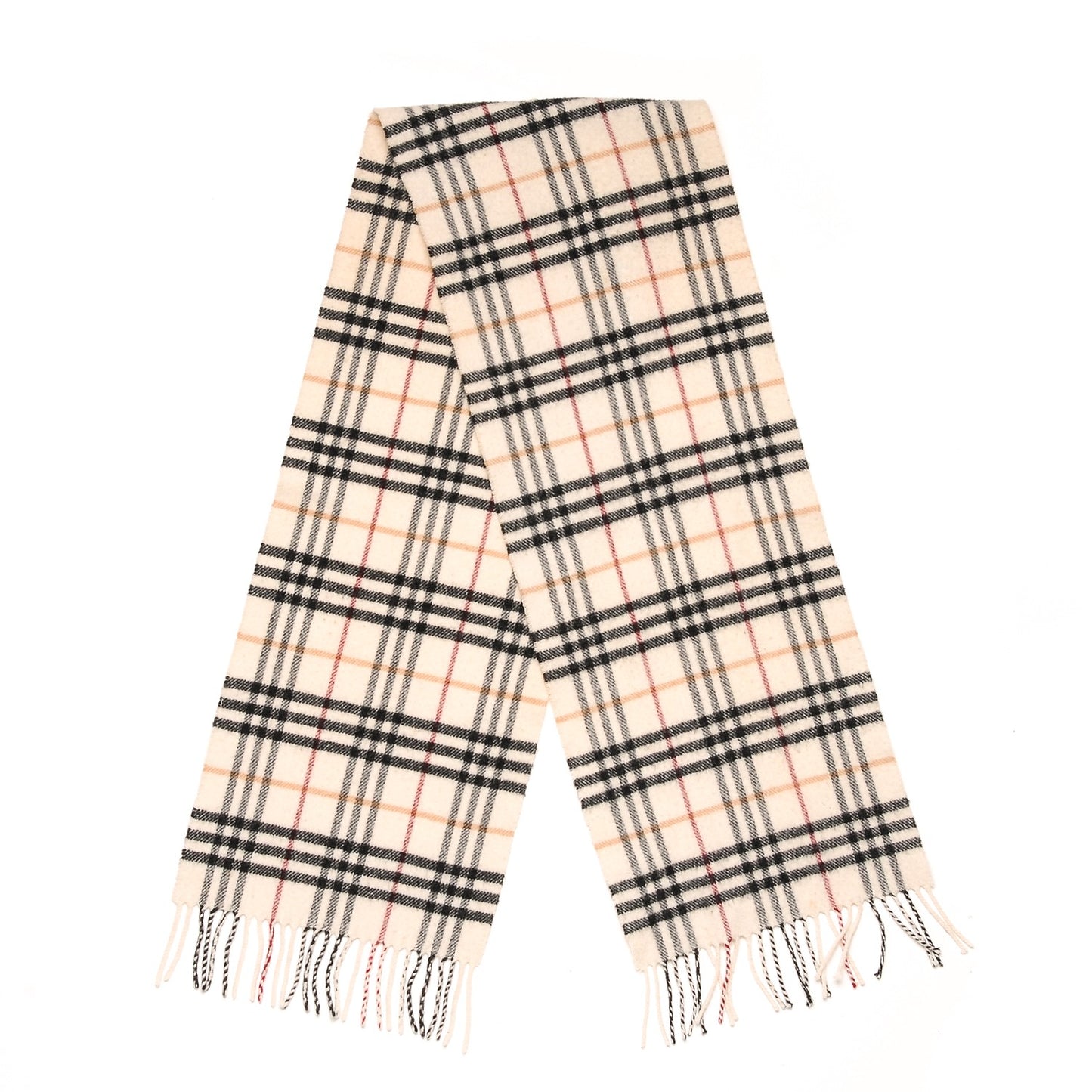 Cashmere Merino Wool Nova Check Fringe Scarf Ivory