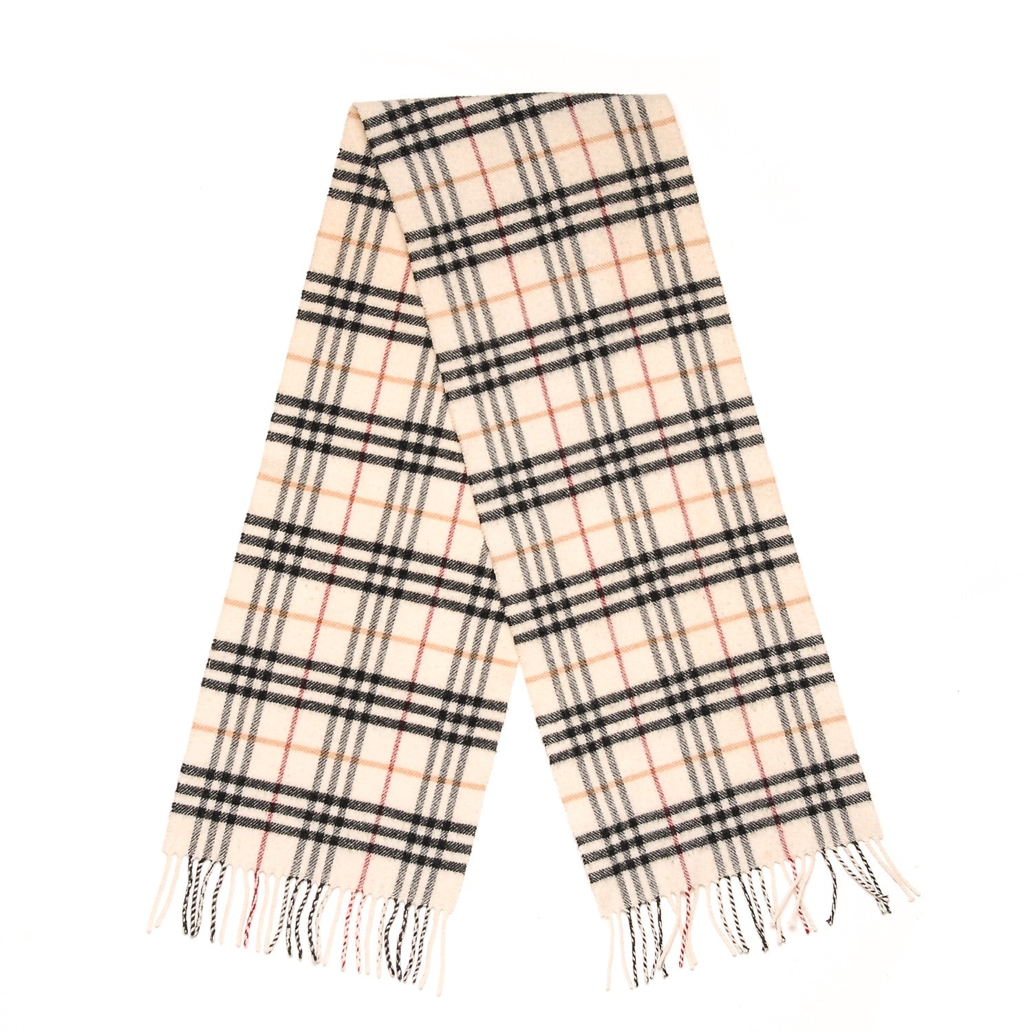 Burberry Cashmere Merino Wool Nova Check Fringe Scarf Ivory 1 of 3