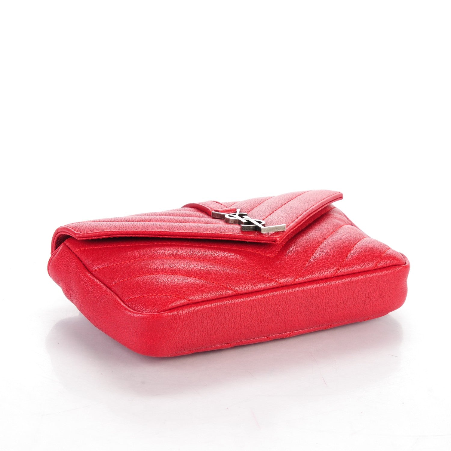 Saint Laurent Sheepskin Matelasse Chevron Monogram College Chain Wallet New Red 4 of 6