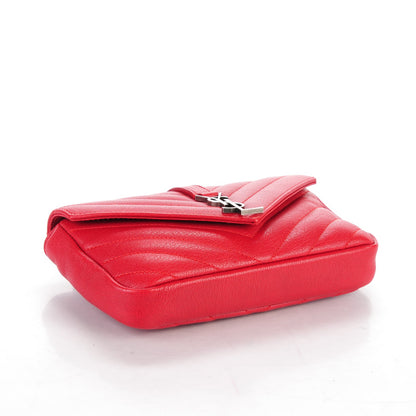 Saint Laurent Sheepskin Matelasse Chevron Monogram College Chain Wallet New Red 4 of 6