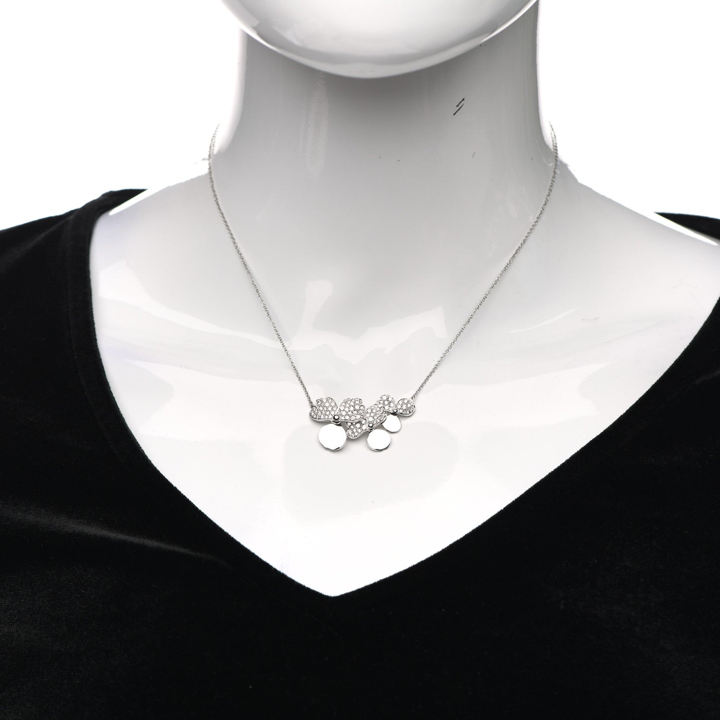 Platinum Diamond Mini Paper Flowers Cluster Pendant Necklace