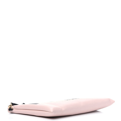 Fendi Vitello Fluffy Grace Logo Embossed Large Flat Pouch Rosa Quarzo Black 4 of 9
