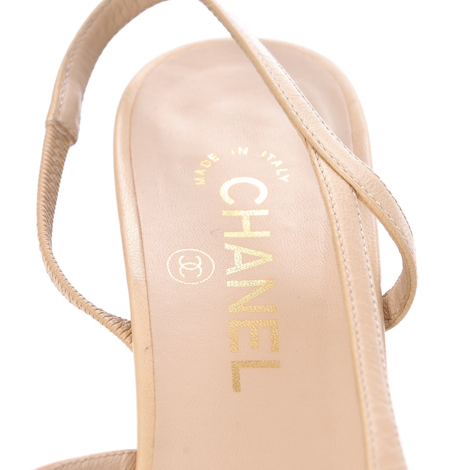 Chanel Goatskin Grosgrain Cap Toe CC Slingback Pumps 38 Beige Black 9 of 13
