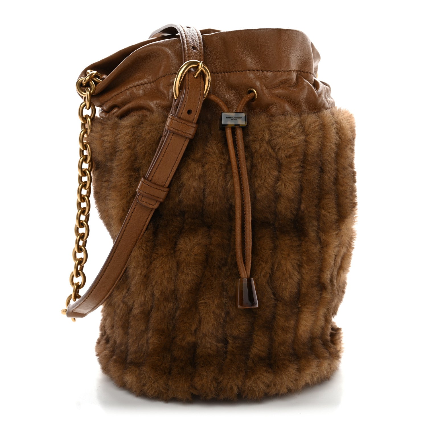 Saint Laurent Faux Fur Lambskin Bucket Bag Brown Chocolate 1 of 10