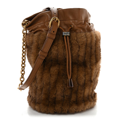 Saint Laurent Faux Fur Lambskin Bucket Bag Brown Chocolate 1 of 10