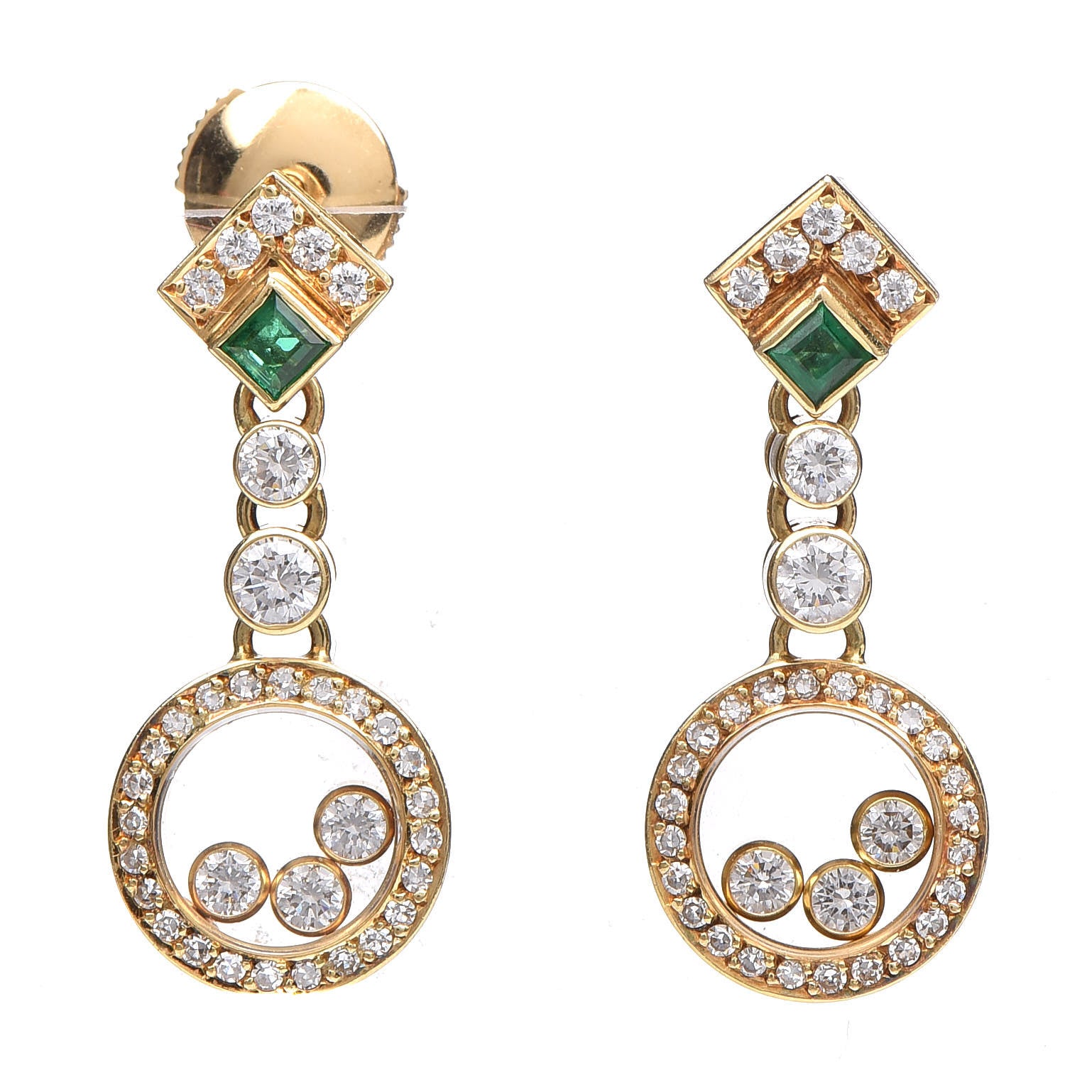 Chopard 18K Yellow Gold Diamond Emerald Happy Diamonds Earrings 1 of 6