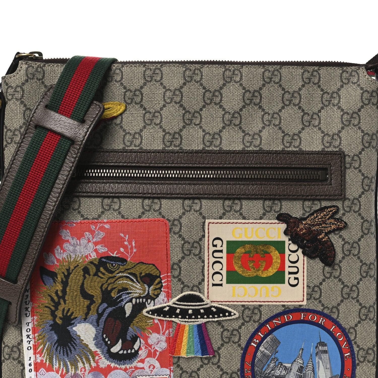 Gucci Soft GG Supreme Monogram Courrier Web Medium Flat Messenger Bag Beige New Acero Multicolor 8 of 12