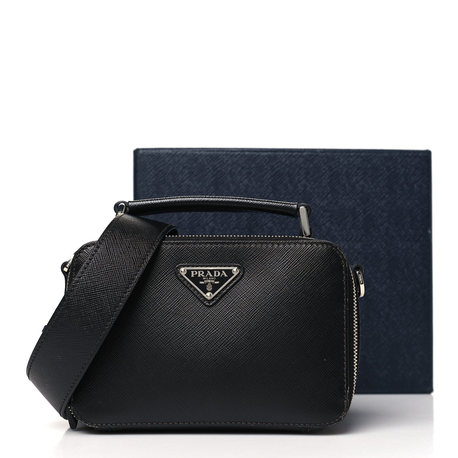 Prada Saffiano Travel Small Brique Top Handle Crossbody Bag Black