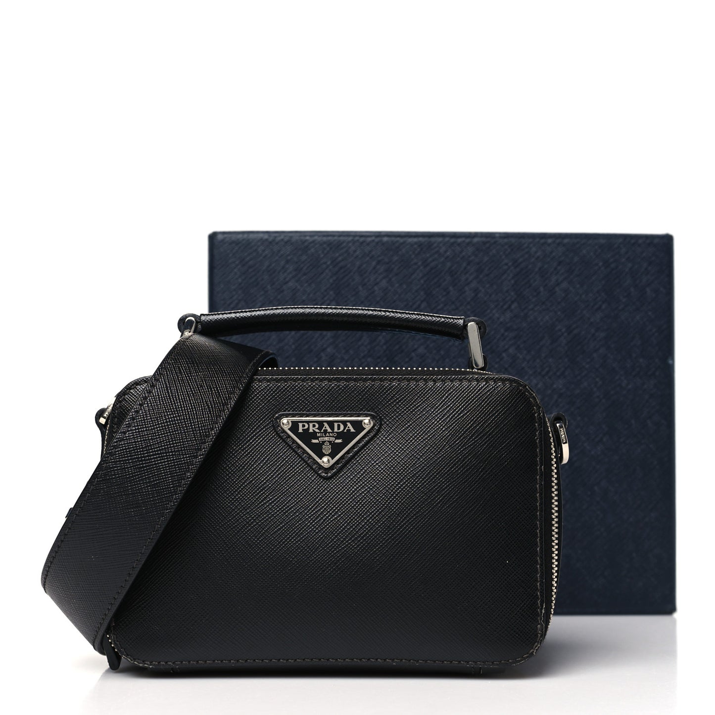 Saffiano Travel Small Brique Top Handle Crossbody Bag Black